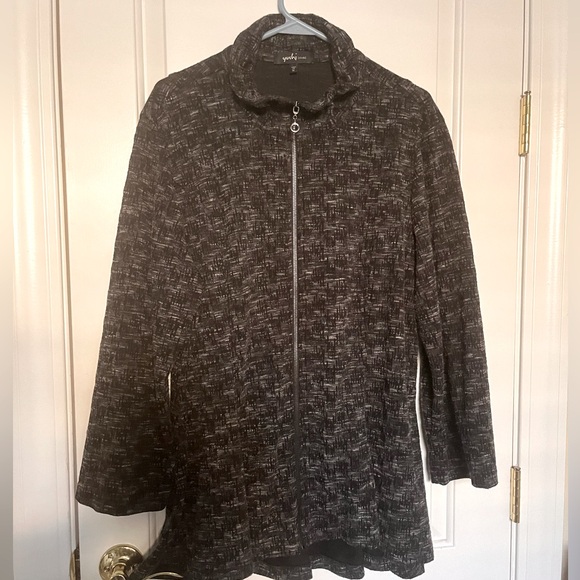 Yoshi Black Tweed Swing Jacket zippered with stand up collar and side pockets XL - Picture 1 of 7